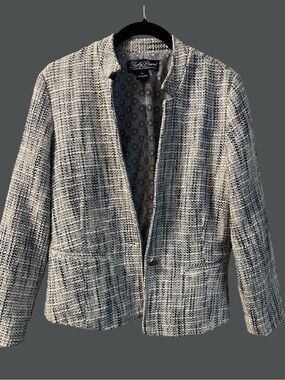 Lucky Brand Live in Love Navy Cotton Tweed Blazer / Boho Print Lining / S / NEW